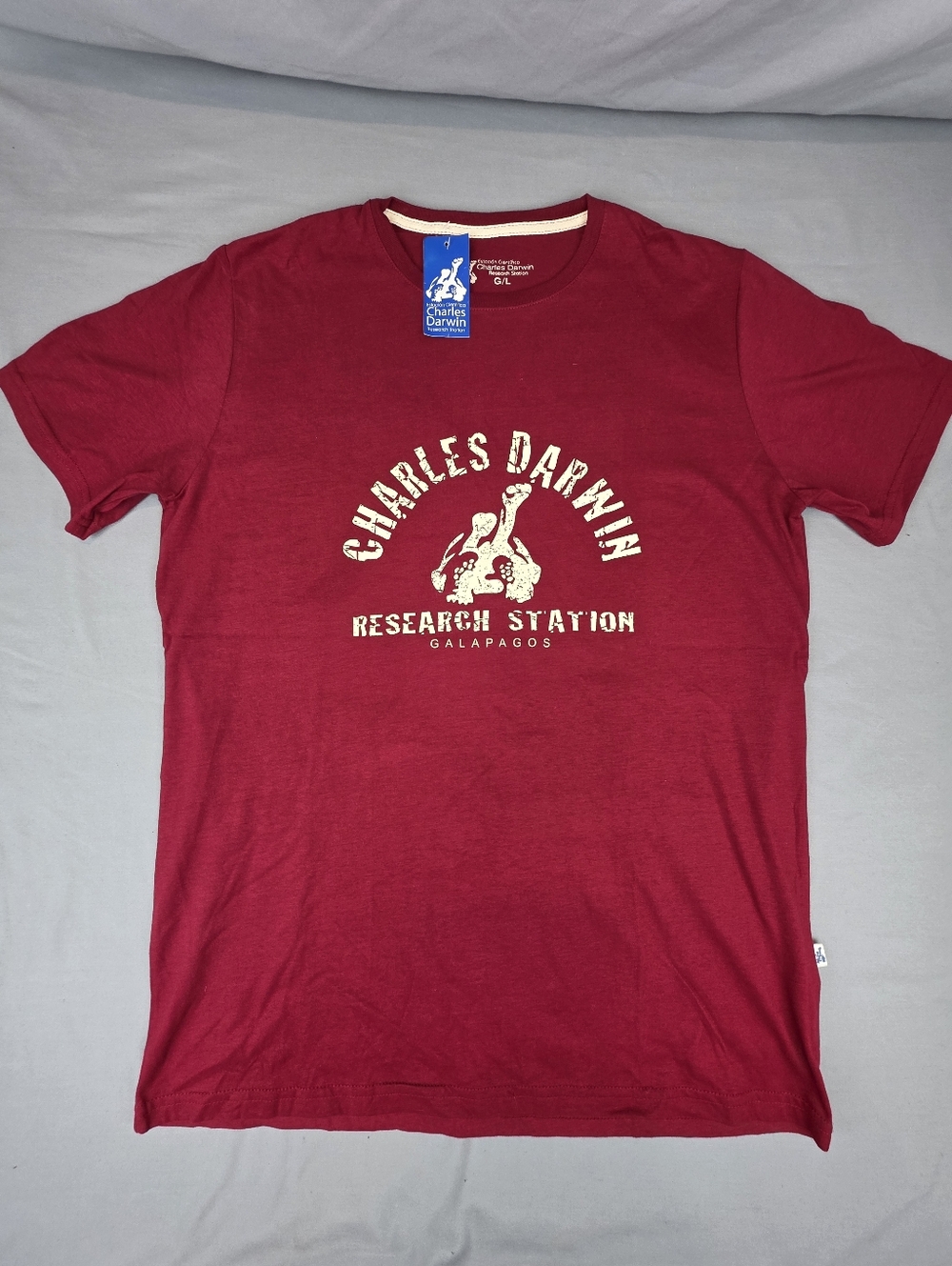 Charles Darwin Research Station T Shirt L Galapagos Tortoise Red Burgandy Logo
